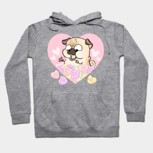 Valentine Hearts - fawn pug Hoodie